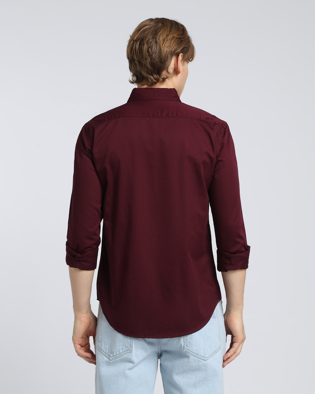 Maroon Cotton Satin Plain Shirt
