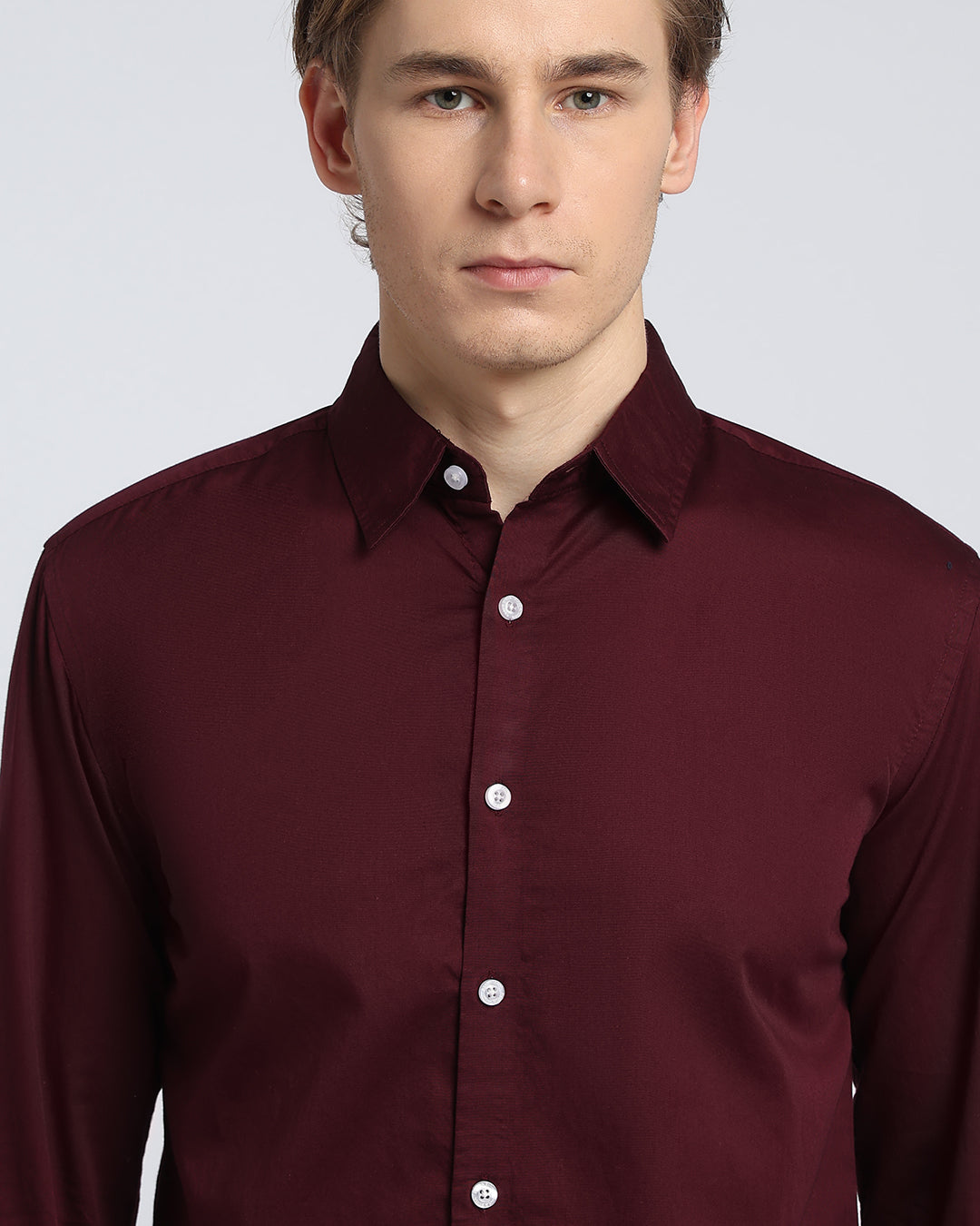 Maroon Cotton Satin Plain Shirt