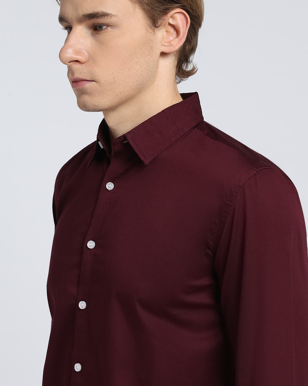 Maroon Cotton Satin Plain Shirt