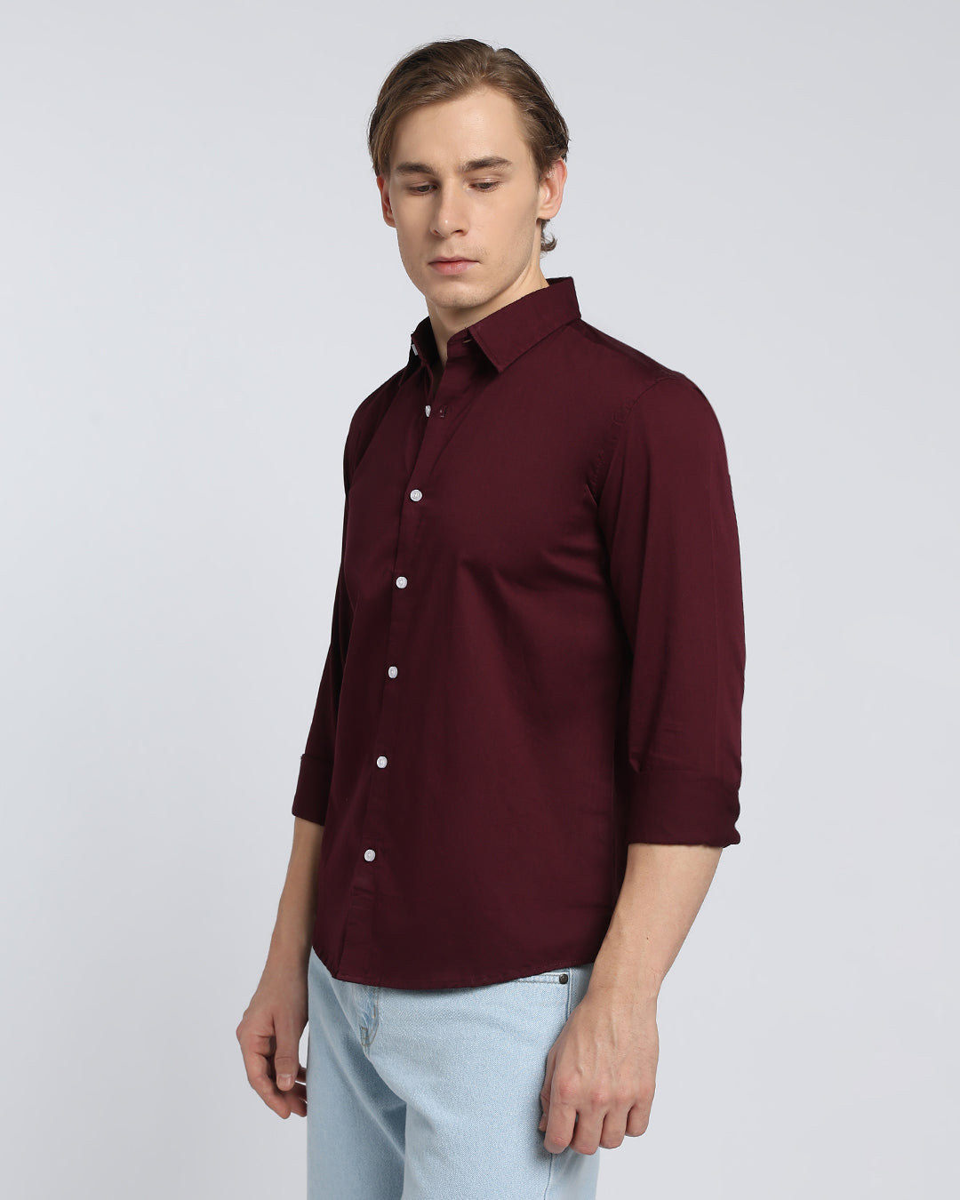 Maroon Cotton Satin Plain Shirt