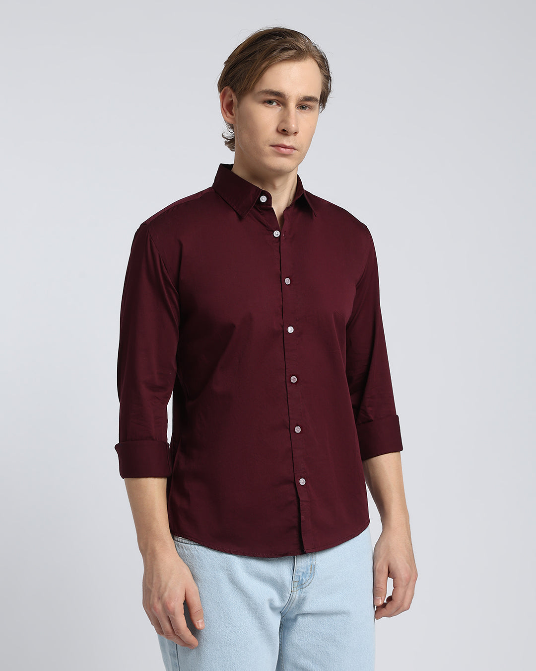 Maroon Cotton Satin Plain Shirt