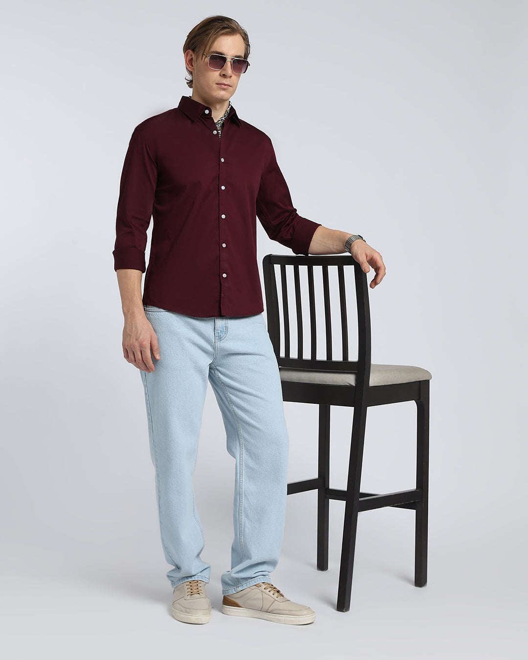 Maroon Cotton Satin Plain Shirt