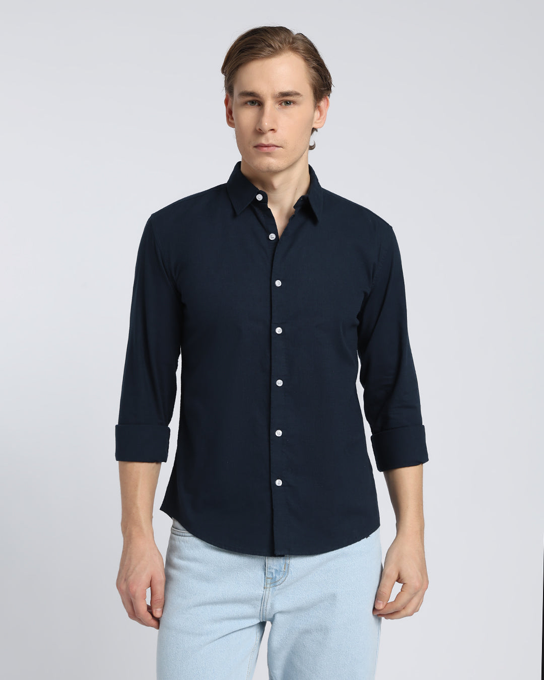 Navy Blue Plain Casual Shirt