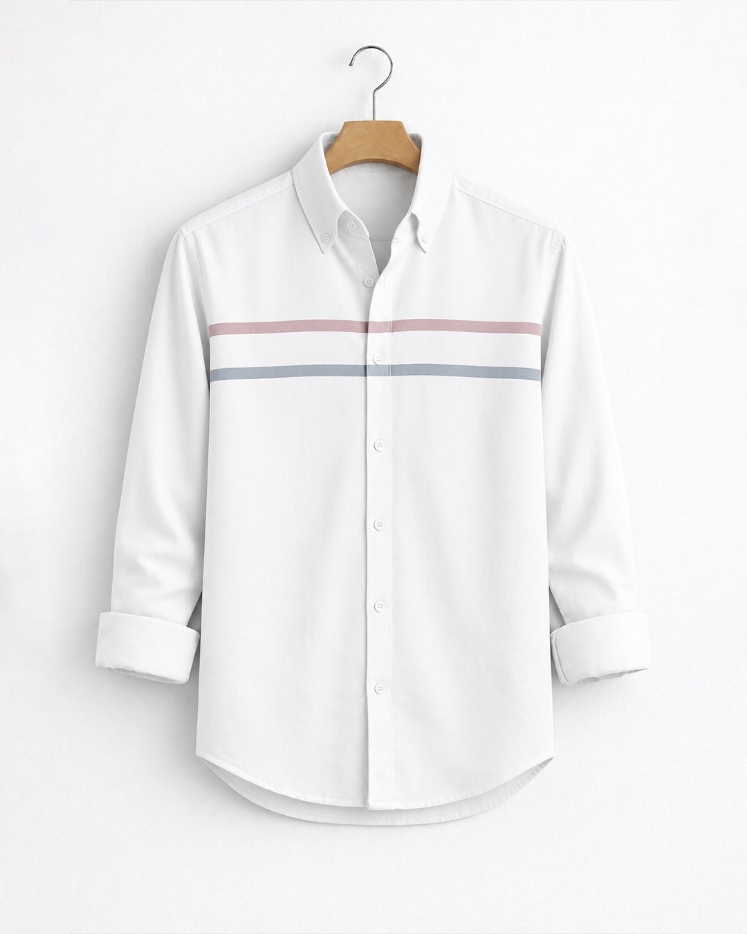 Classic White horizontal Stripe Button Down Shirt
