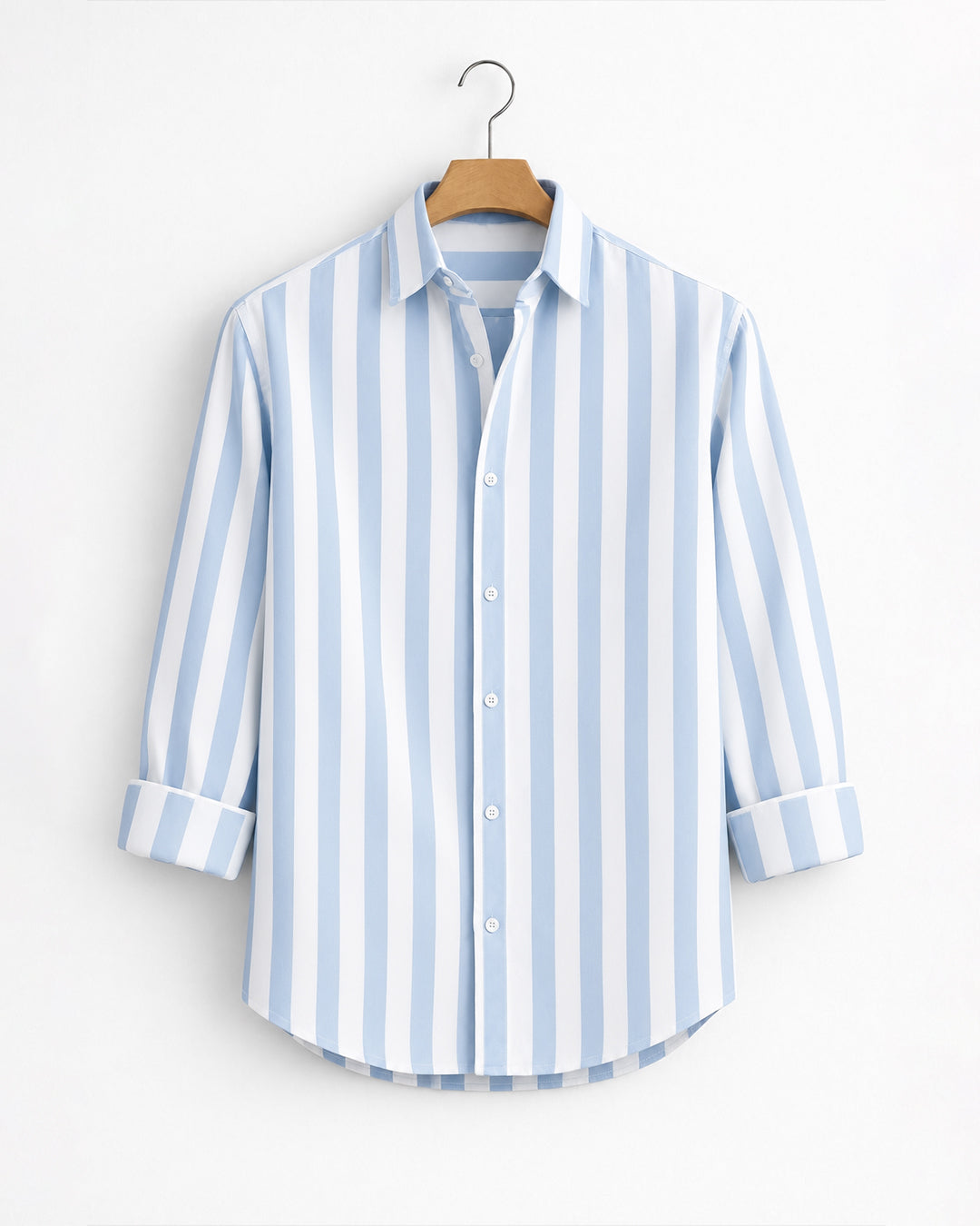 Classic Light Blue And White Vertical Stripe Shirt