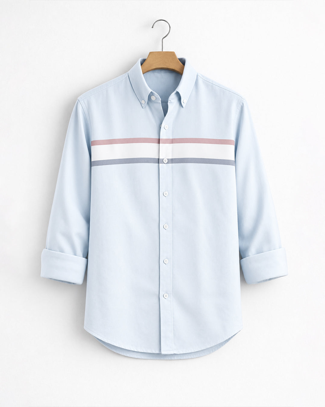 Sky Blue horizontal Stripe Button Down Shirt