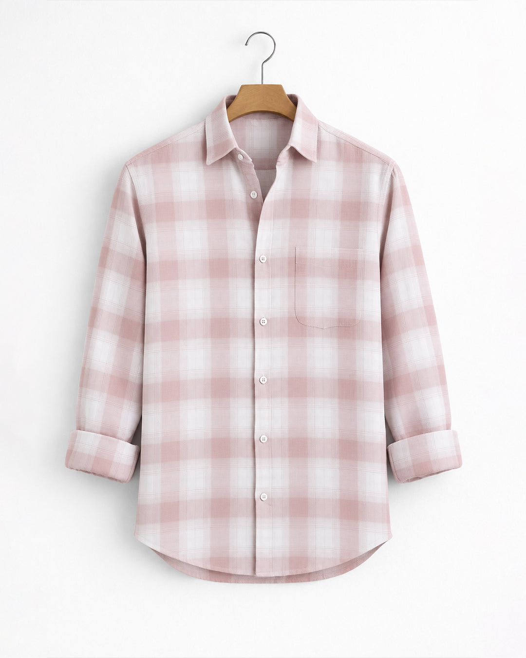 White Pink Plaid Checked Cotton Shirt