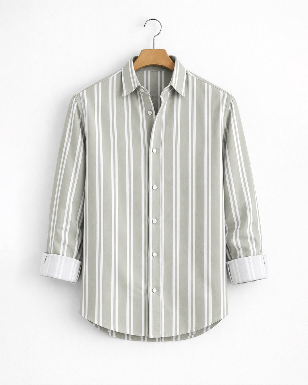 Olive Green Striped Casual Shirt
