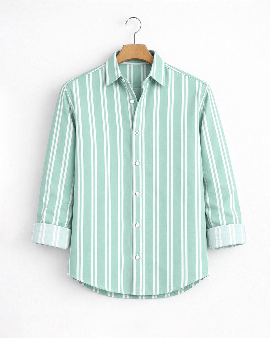 Sage Green Striped Casual Shirt