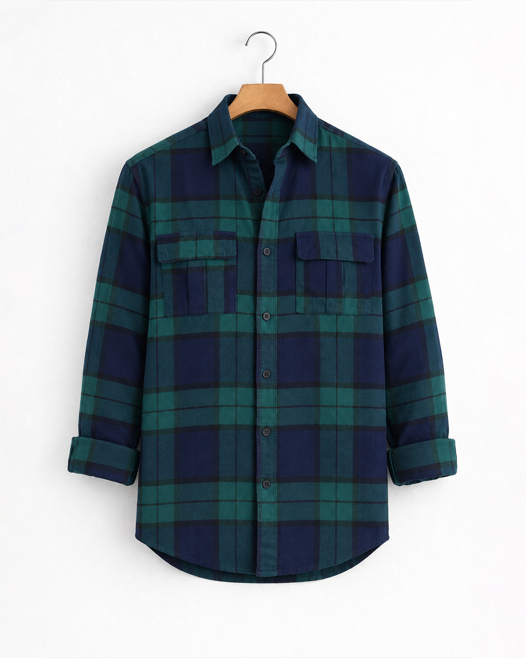Teal Blue Regular Fit Flannel Shirt