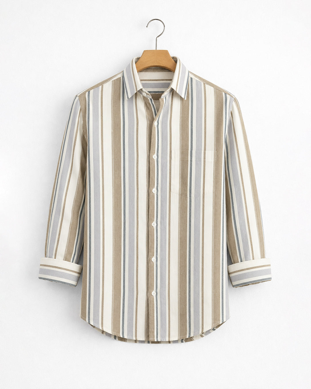 Sand Brown Broad Striped Shirt