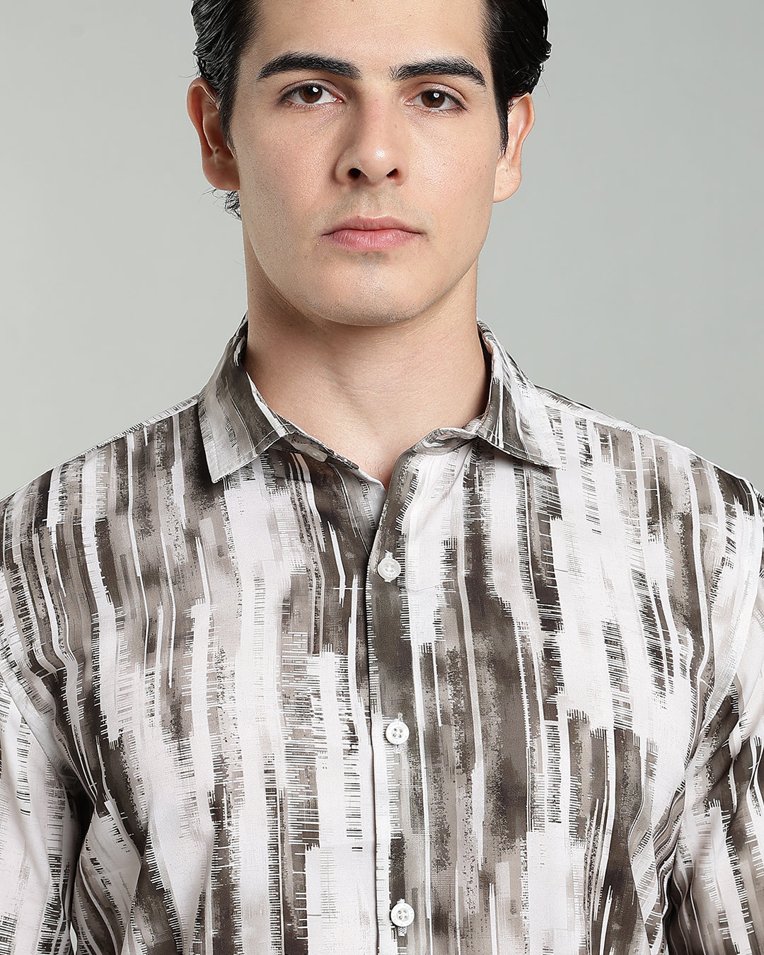 Taupe Abstract Print Shirt