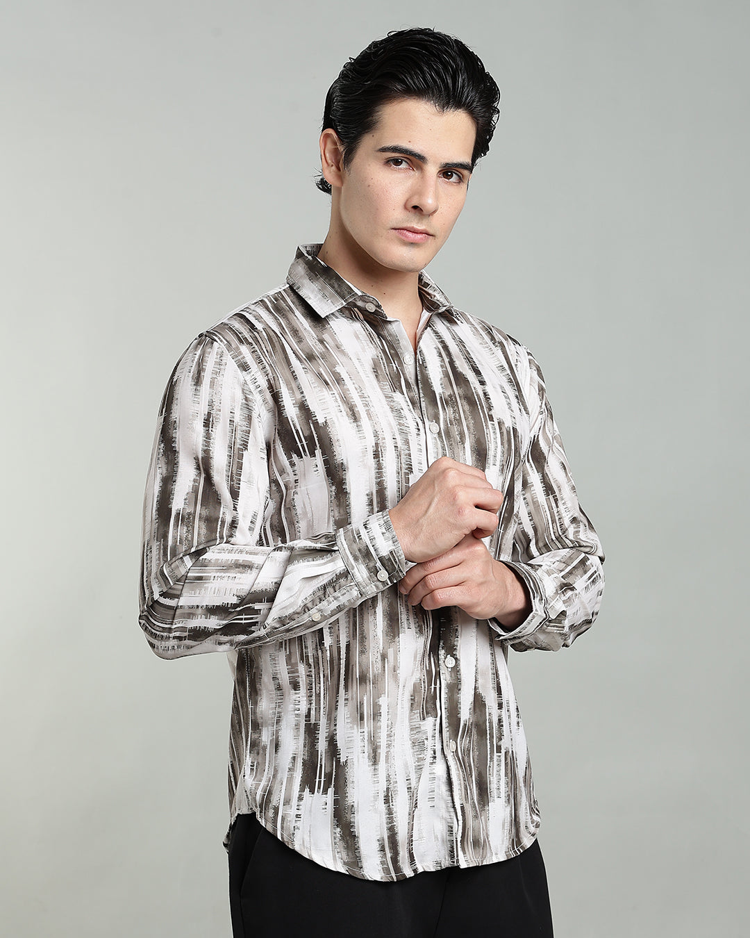 Taupe Abstract Print Shirt