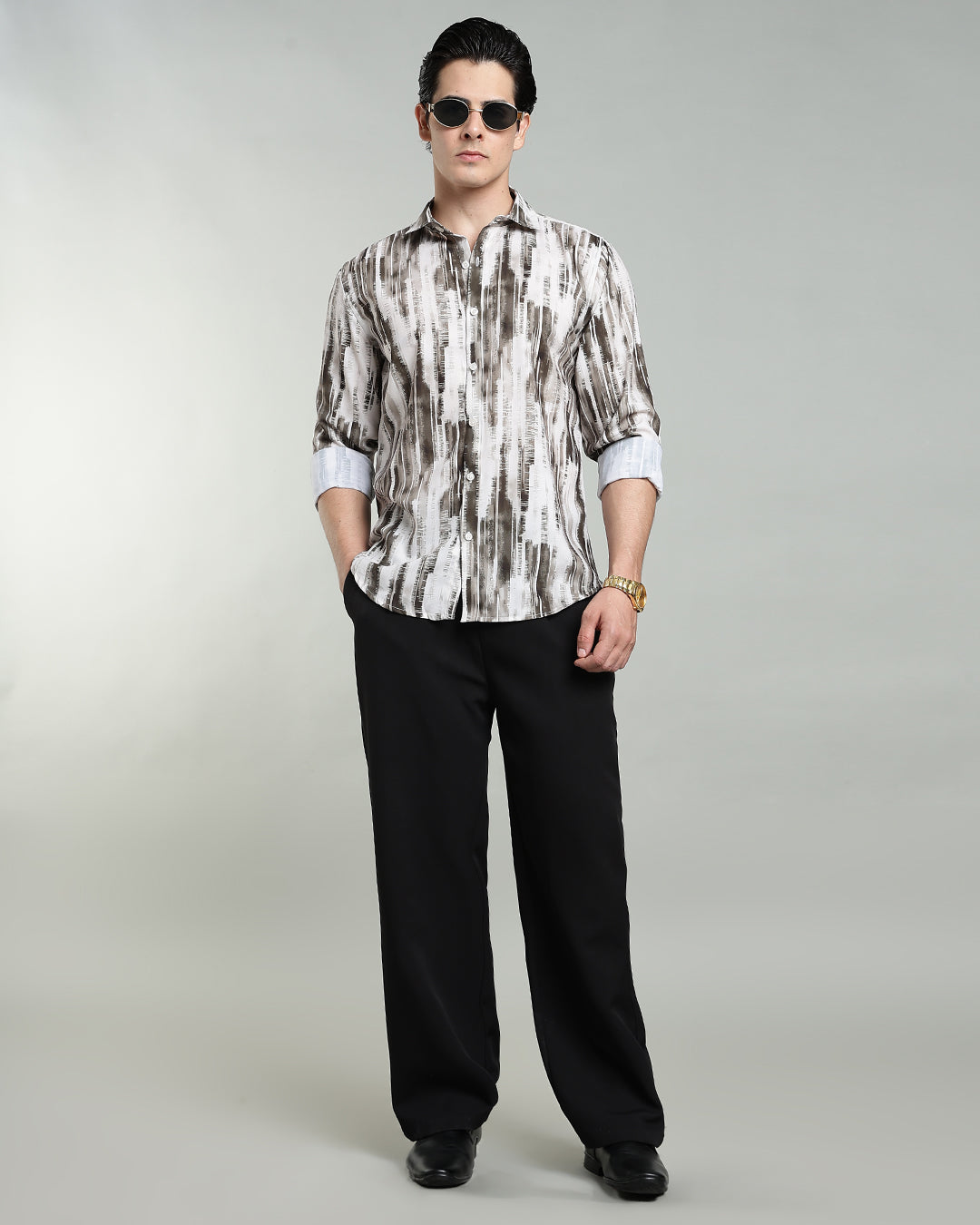 Taupe Abstract Print Shirt
