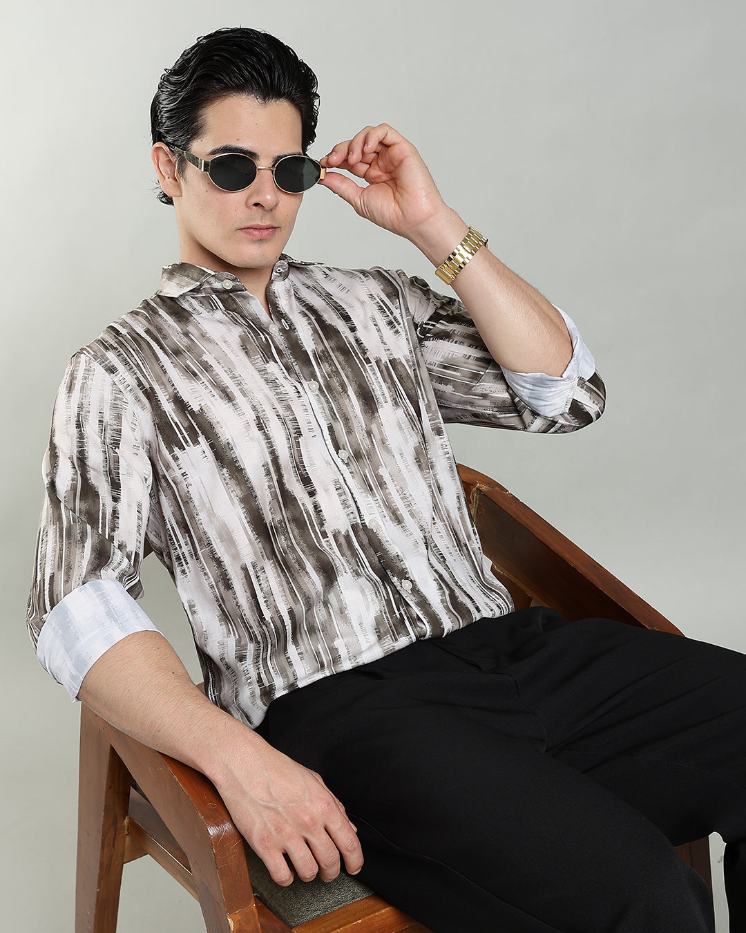 Taupe Abstract Print Shirt