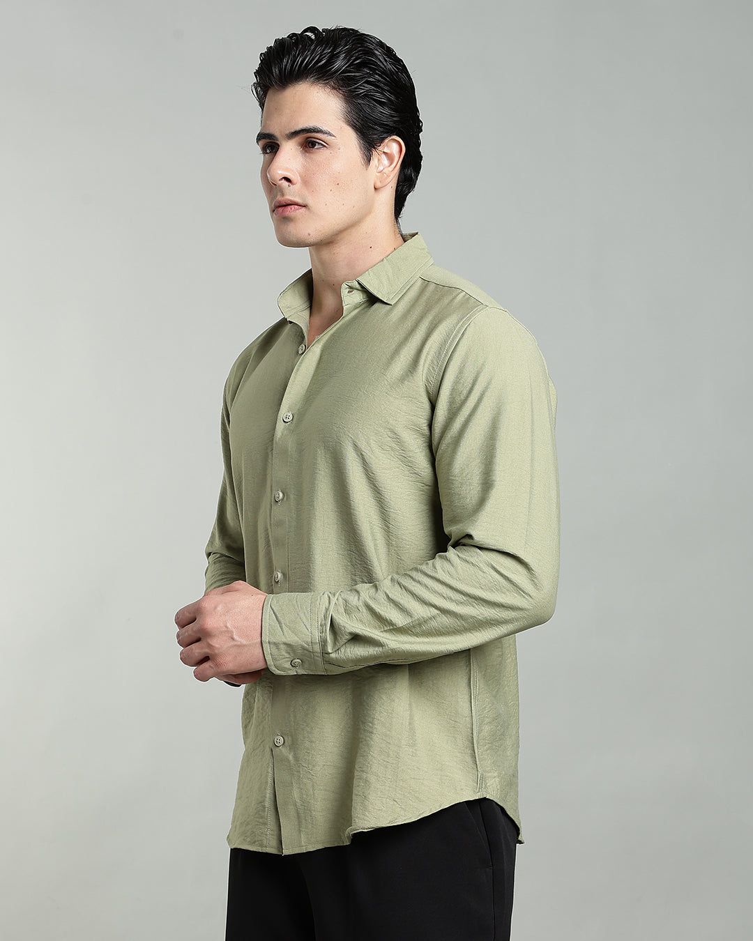 SAGE GREEN CRUSHED TEXTURED SHIRT