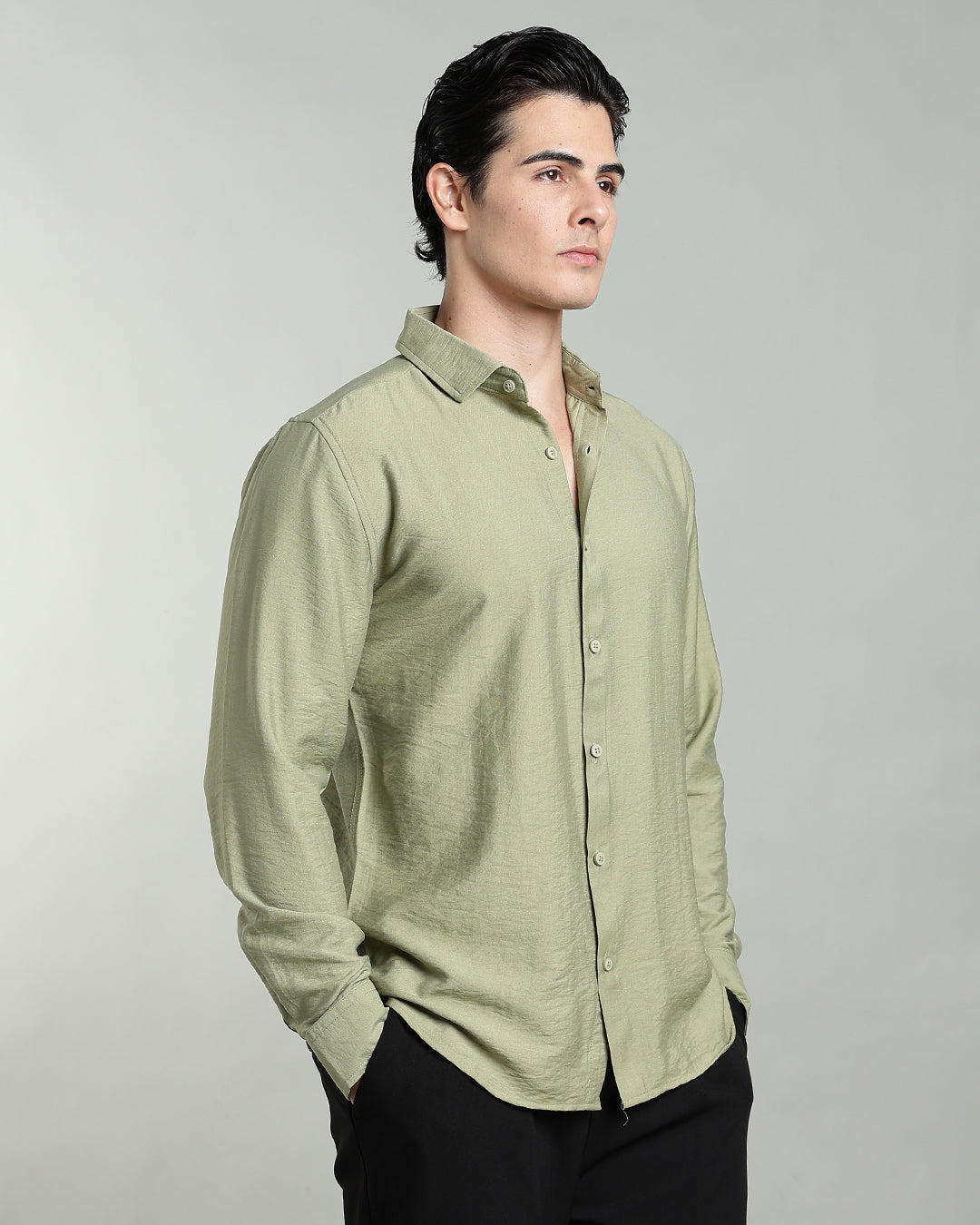 SAGE GREEN CRUSHED TEXTURED SHIRT