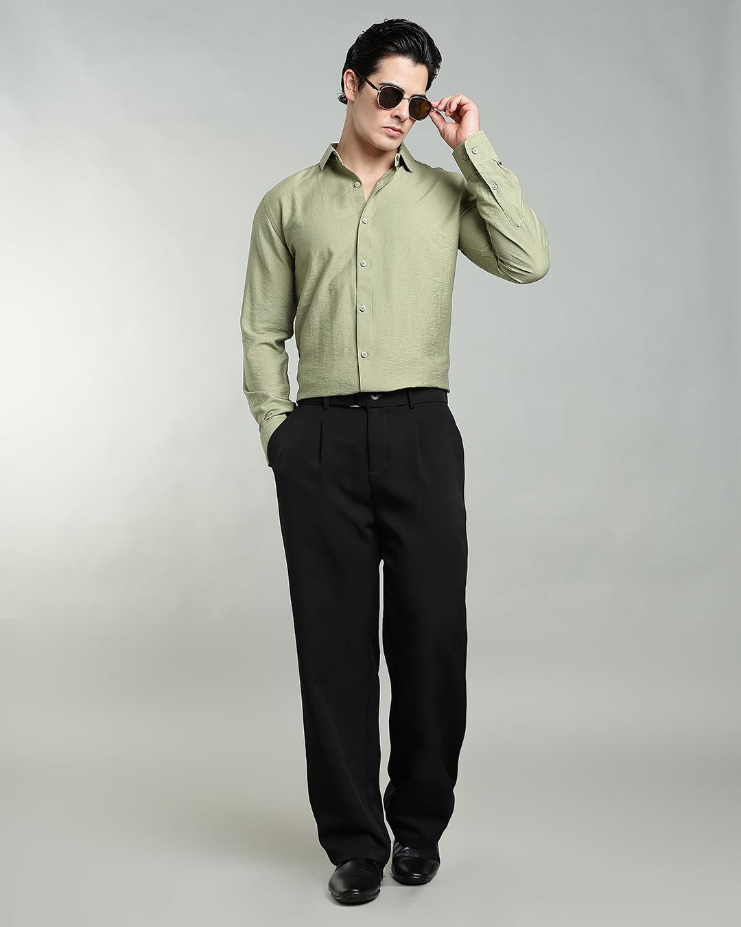 SAGE GREEN CRUSHED TEXTURED SHIRT