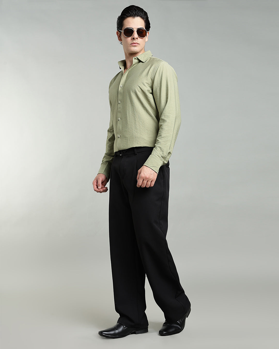 SAGE GREEN CRUSHED TEXTURED SHIRT