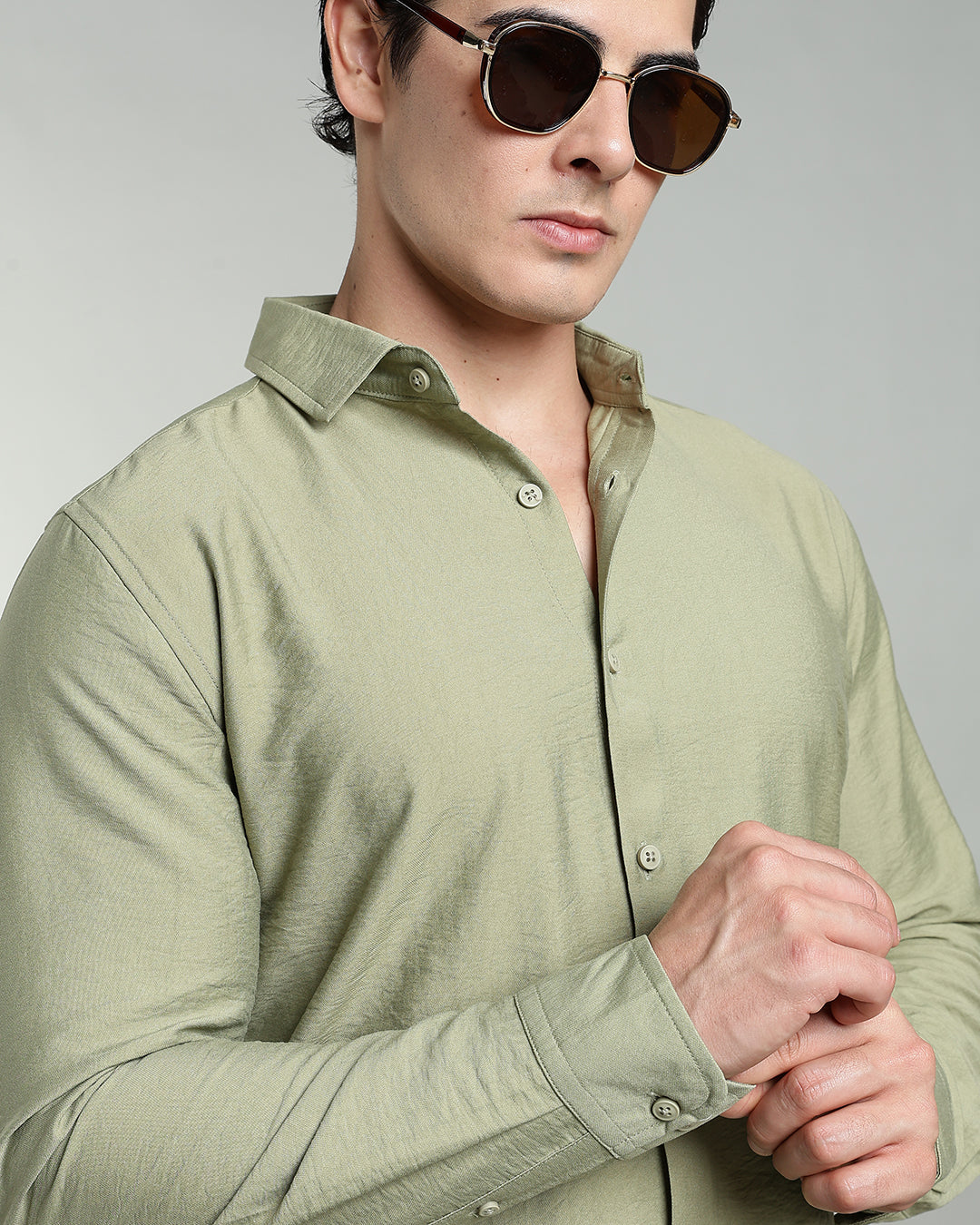 SAGE GREEN CRUSHED TEXTURED SHIRT