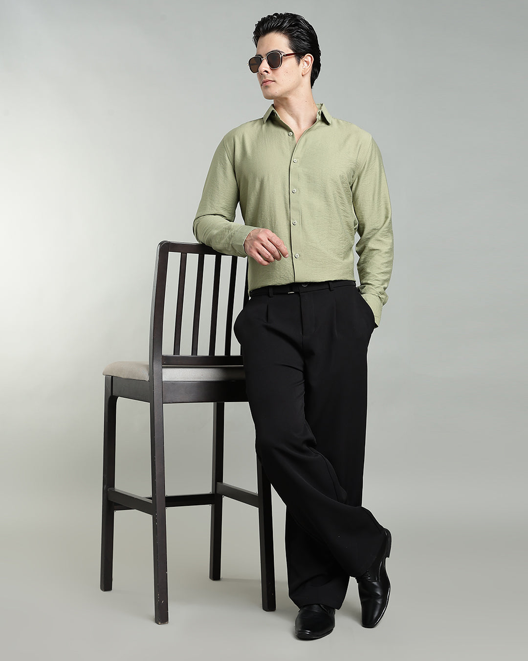 SAGE GREEN CRUSHED TEXTURED SHIRT