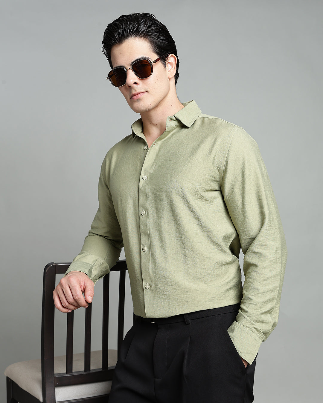 SAGE GREEN CRUSHED TEXTURED SHIRT