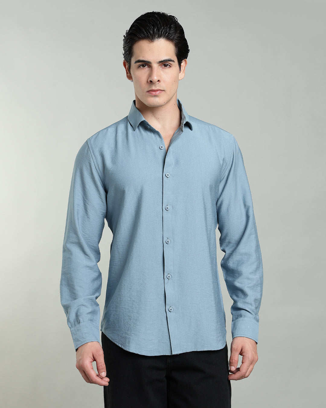 POWDER BLUE CRUSHED TEXTURED SHIRT