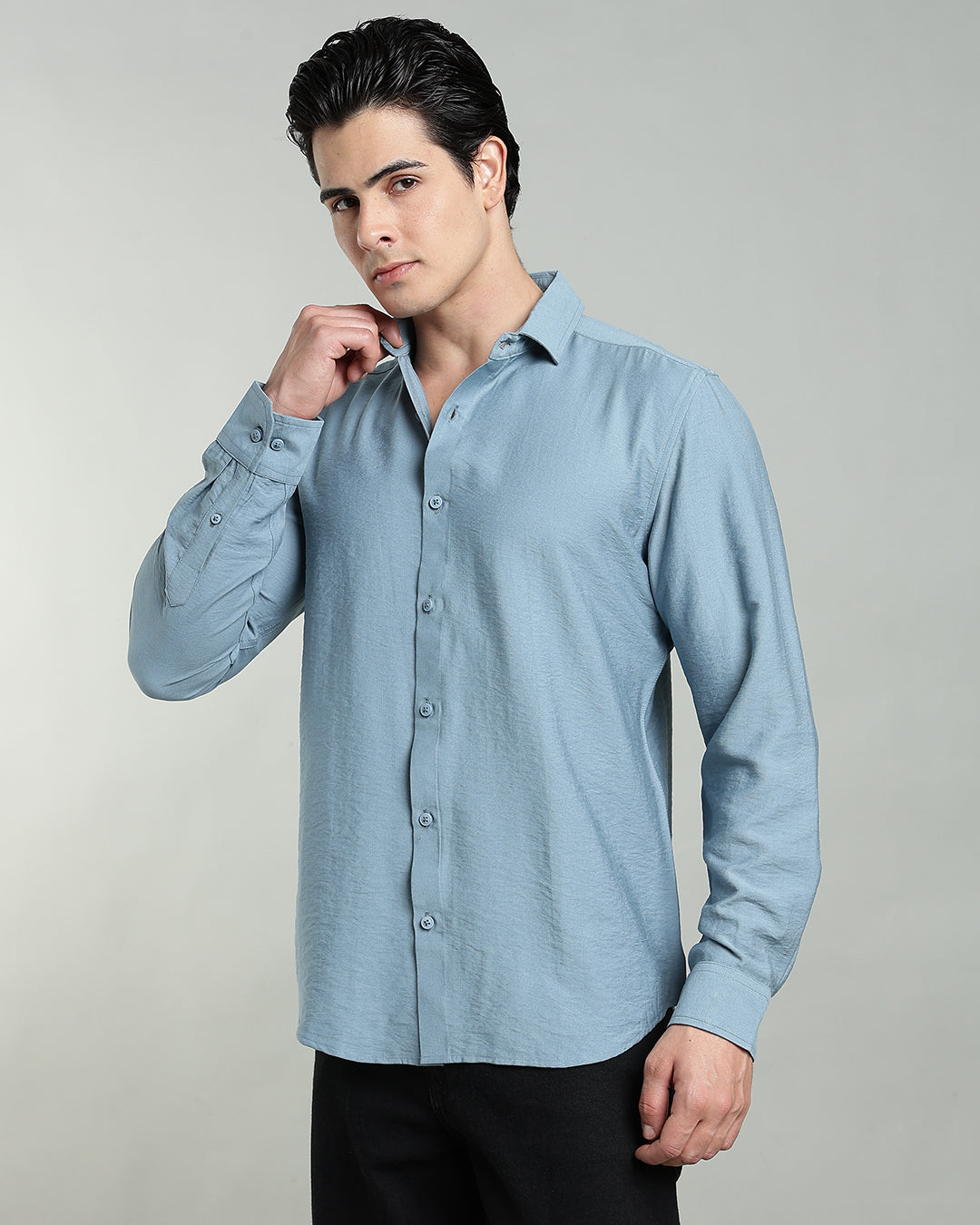 POWDER BLUE CRUSHED TEXTURED SHIRT