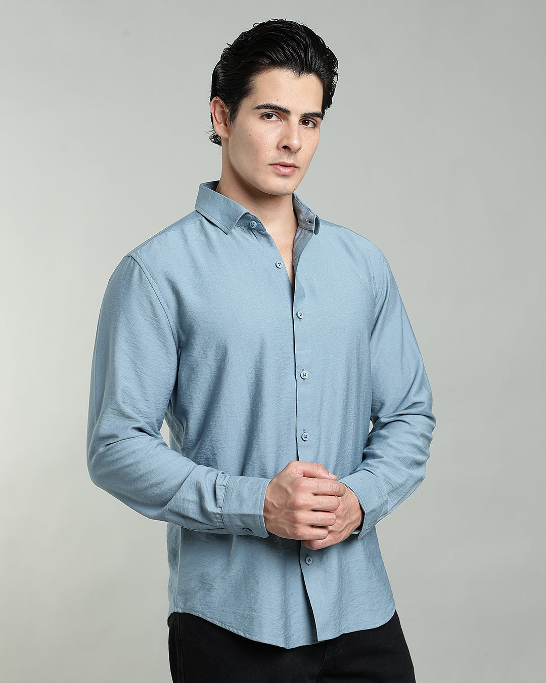 POWDER BLUE CRUSHED TEXTURED SHIRT