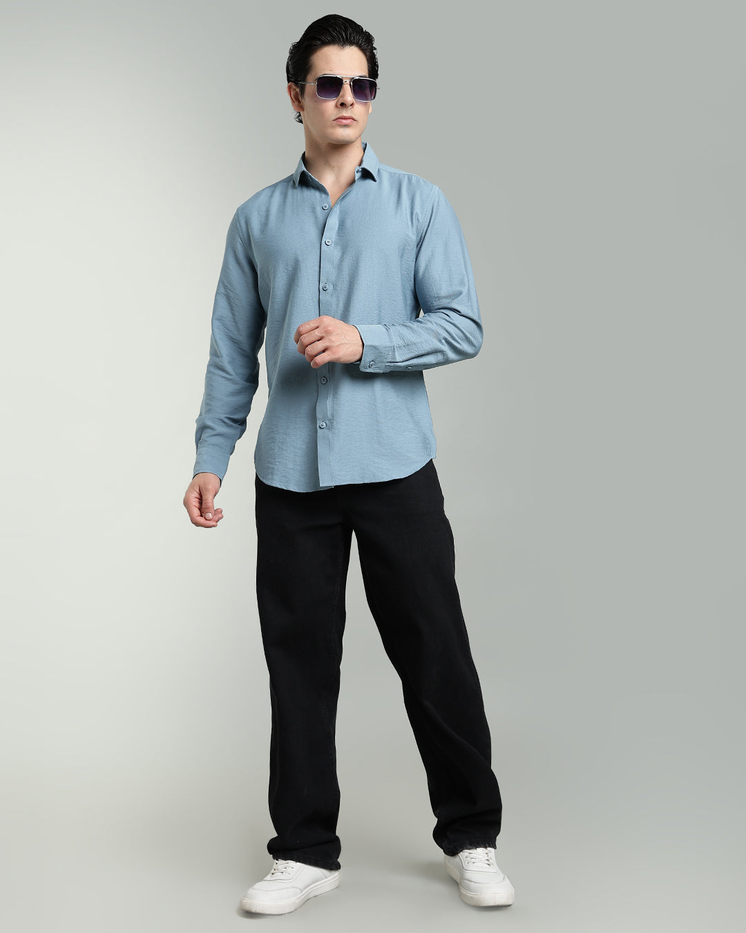 POWDER BLUE CRUSHED TEXTURED SHIRT
