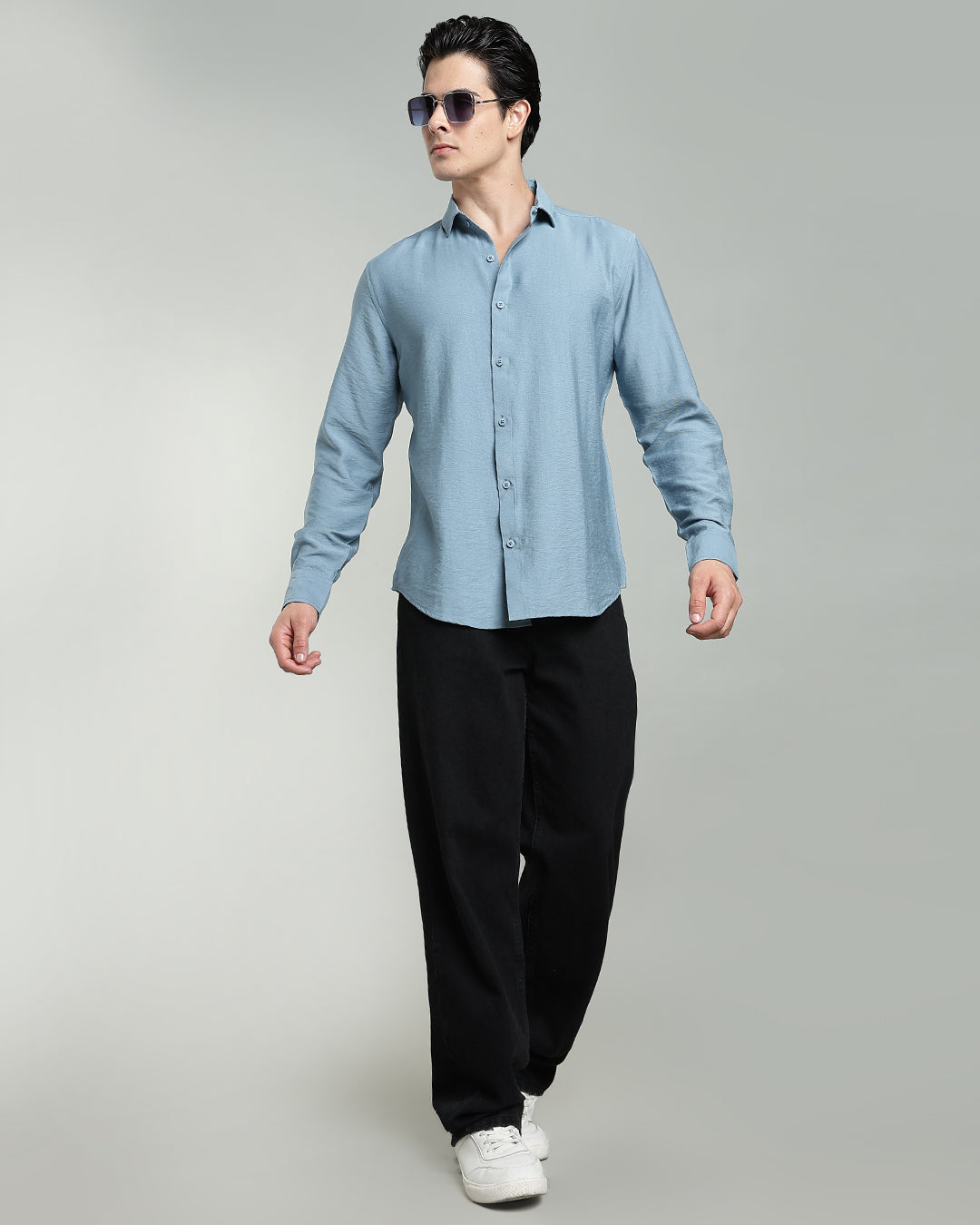 POWDER BLUE CRUSHED TEXTURED SHIRT