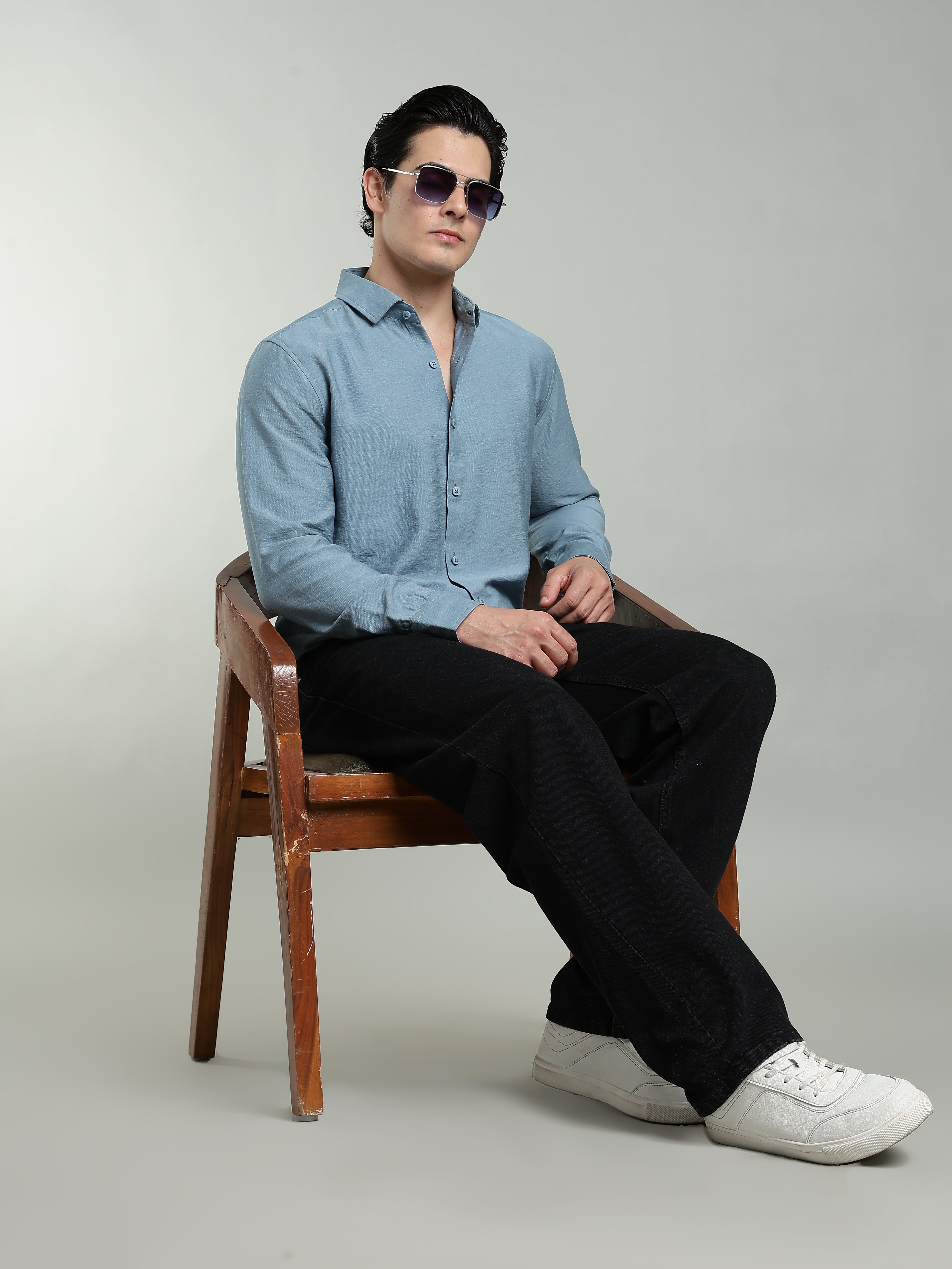 POWDER BLUE CRUSHED TEXTURED SHIRT