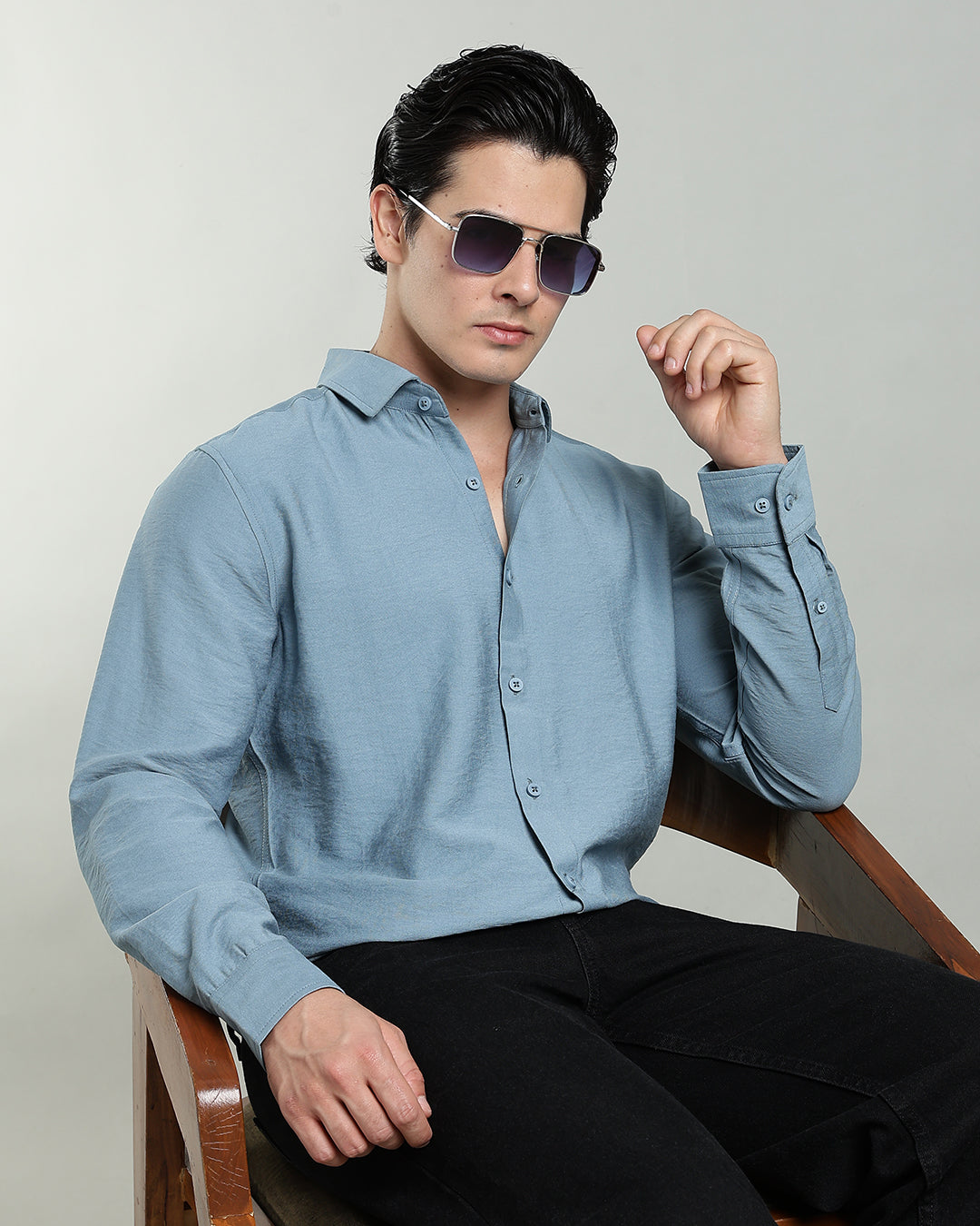 POWDER BLUE CRUSHED TEXTURED SHIRT