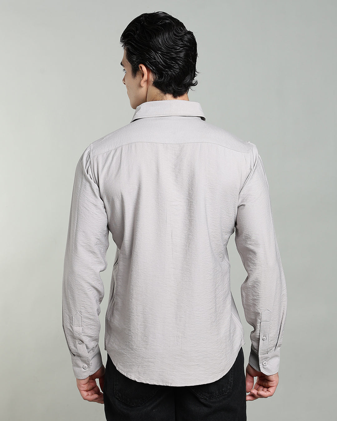 PEARL GREY CRUSHED TEXTURED SHIRT