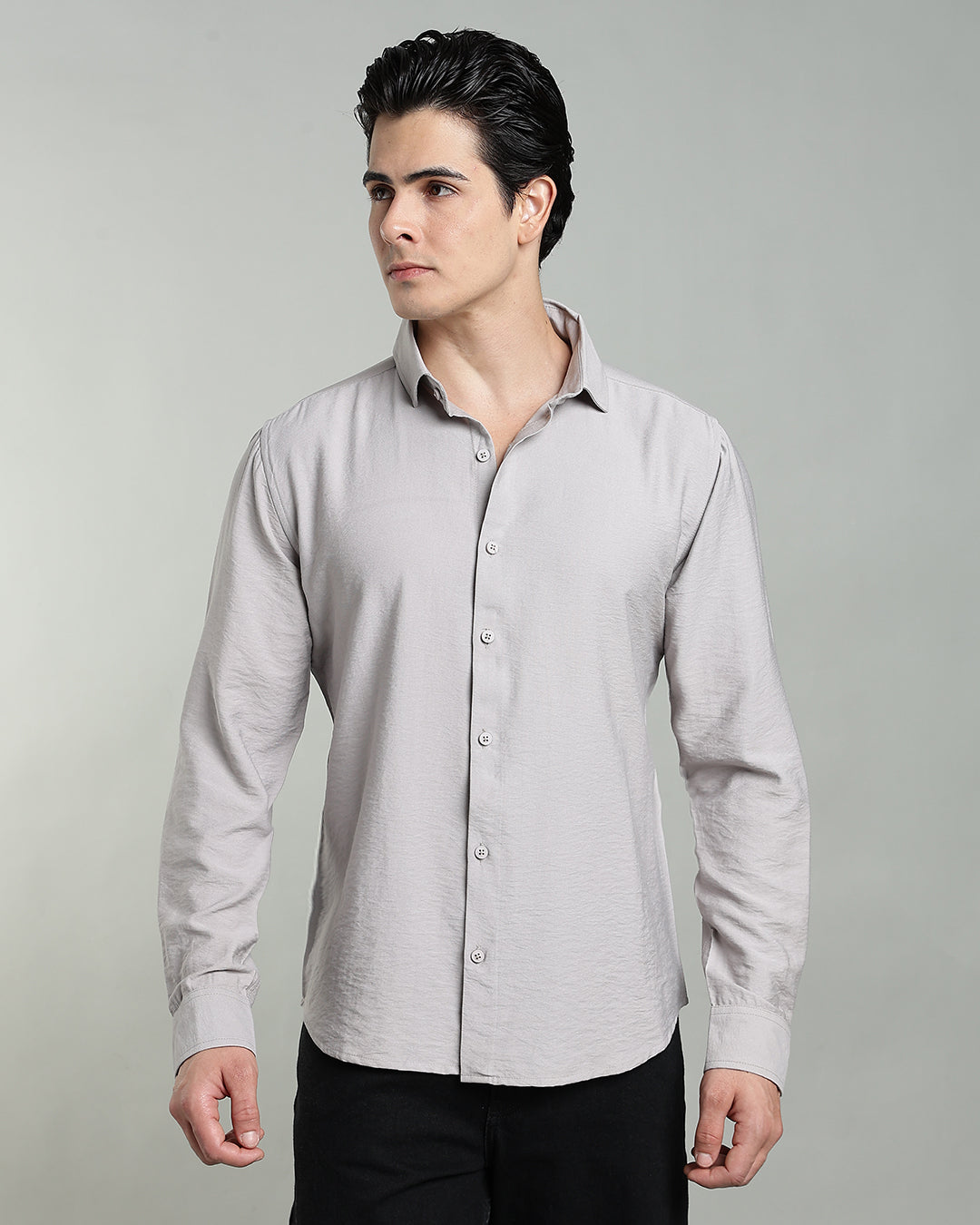 PEARL GREY CRUSHED TEXTURED SHIRT