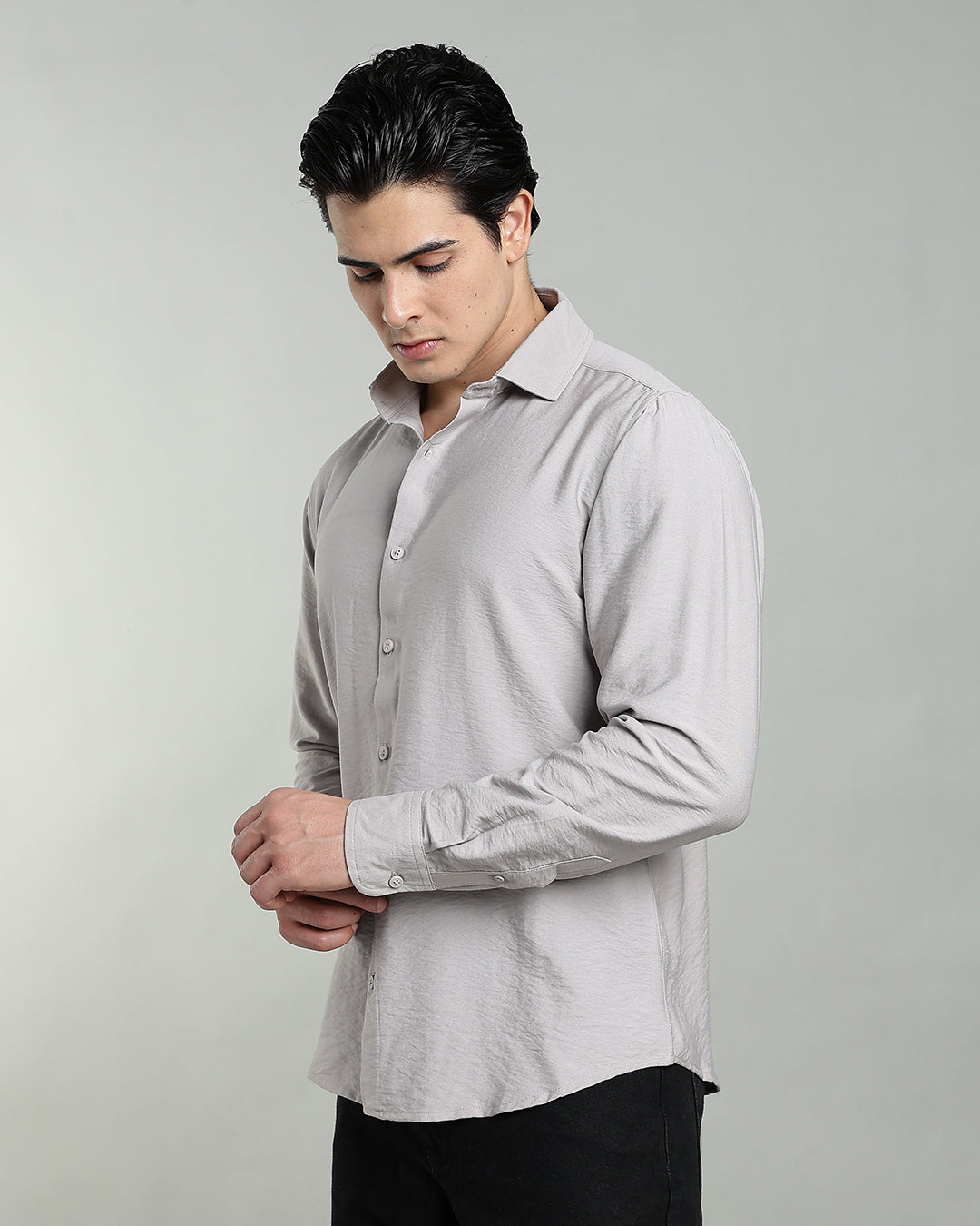 PEARL GREY CRUSHED TEXTURED SHIRT