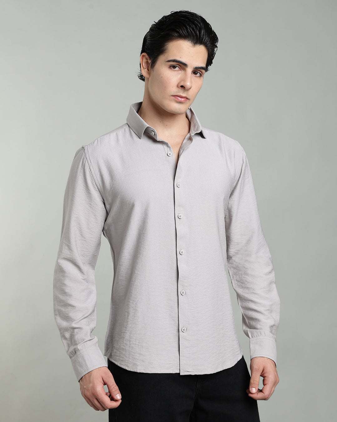 PEARL GREY CRUSHED TEXTURED SHIRT