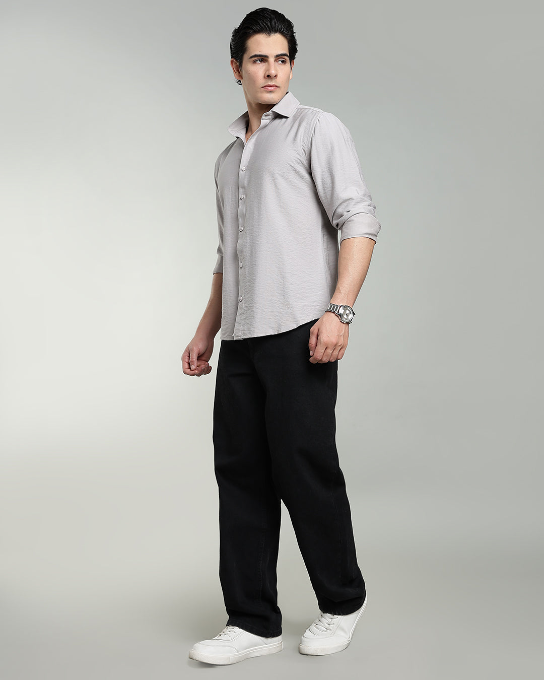 PEARL GREY CRUSHED TEXTURED SHIRT