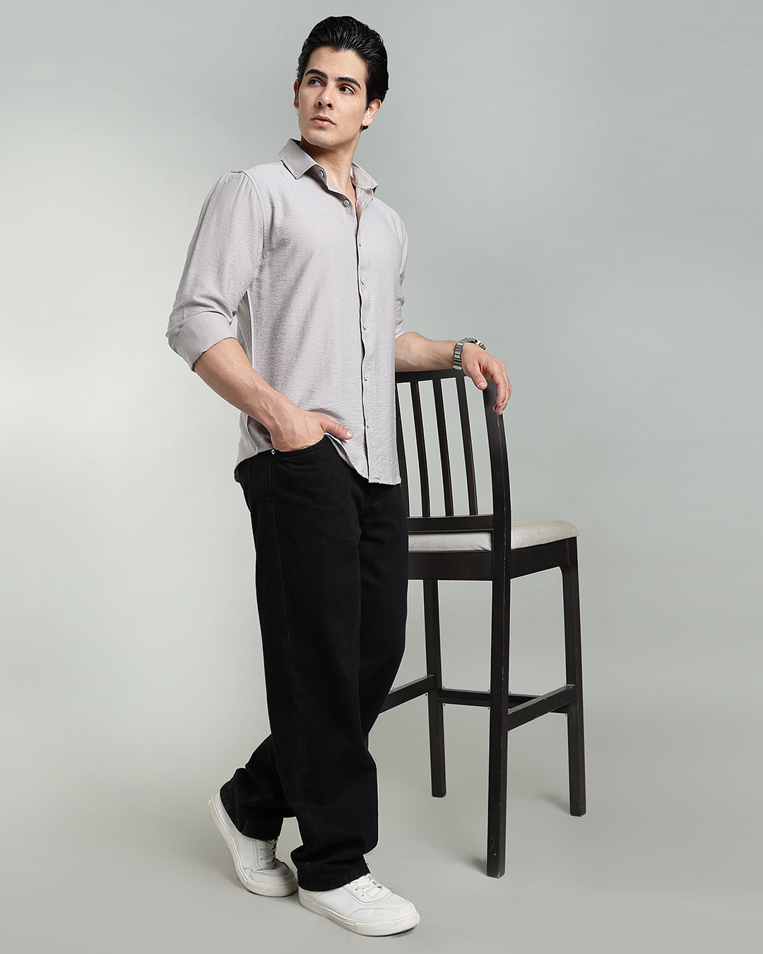 PEARL GREY CRUSHED TEXTURED SHIRT