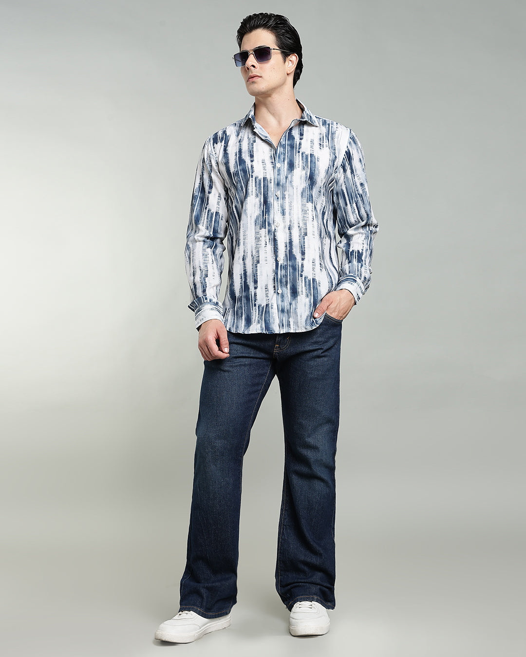 Blue Textured Abstract Print Shirt
