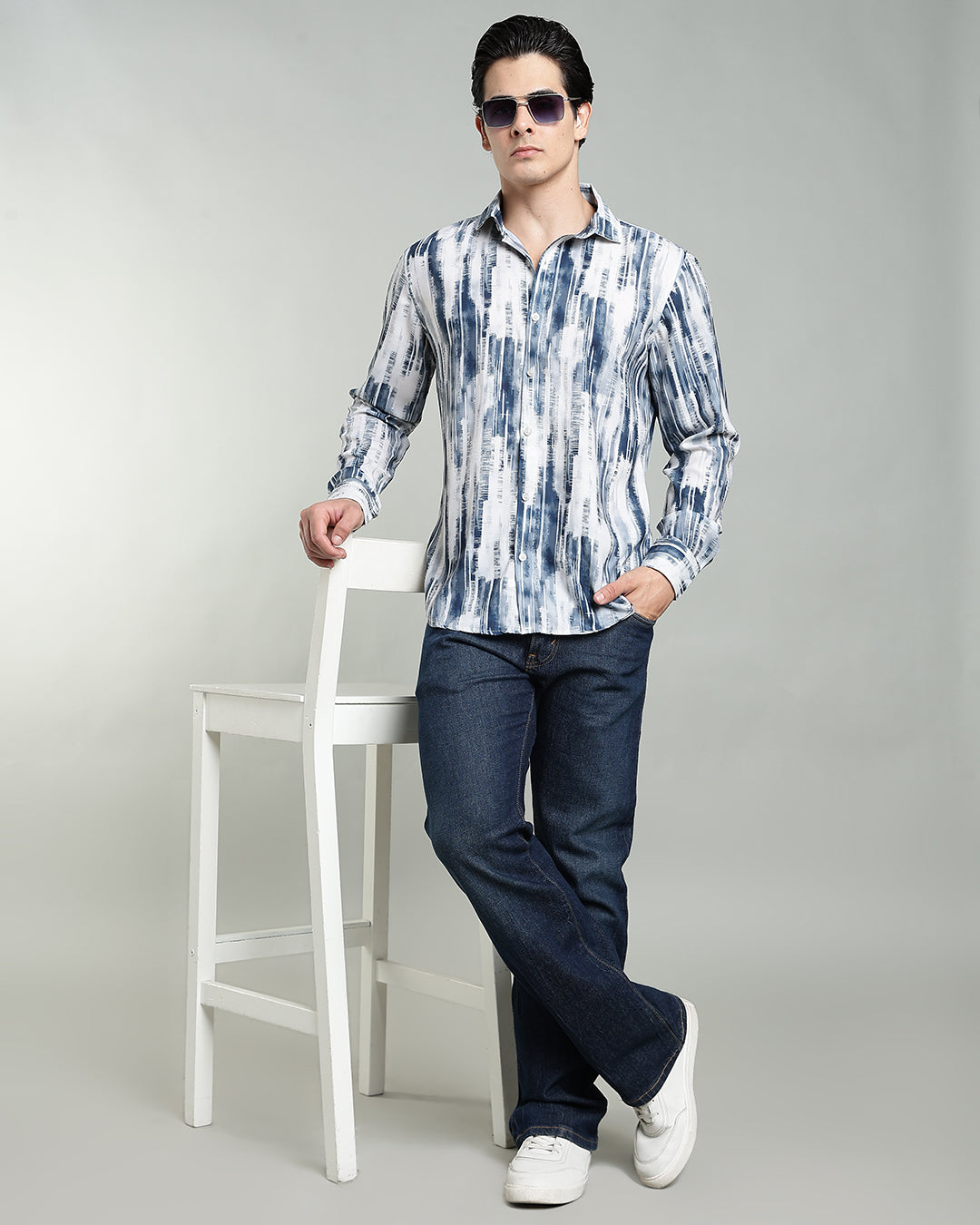 Blue Textured Abstract Print Shirt