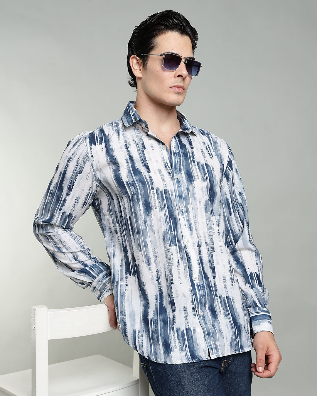 Blue Textured Abstract Print Shirt