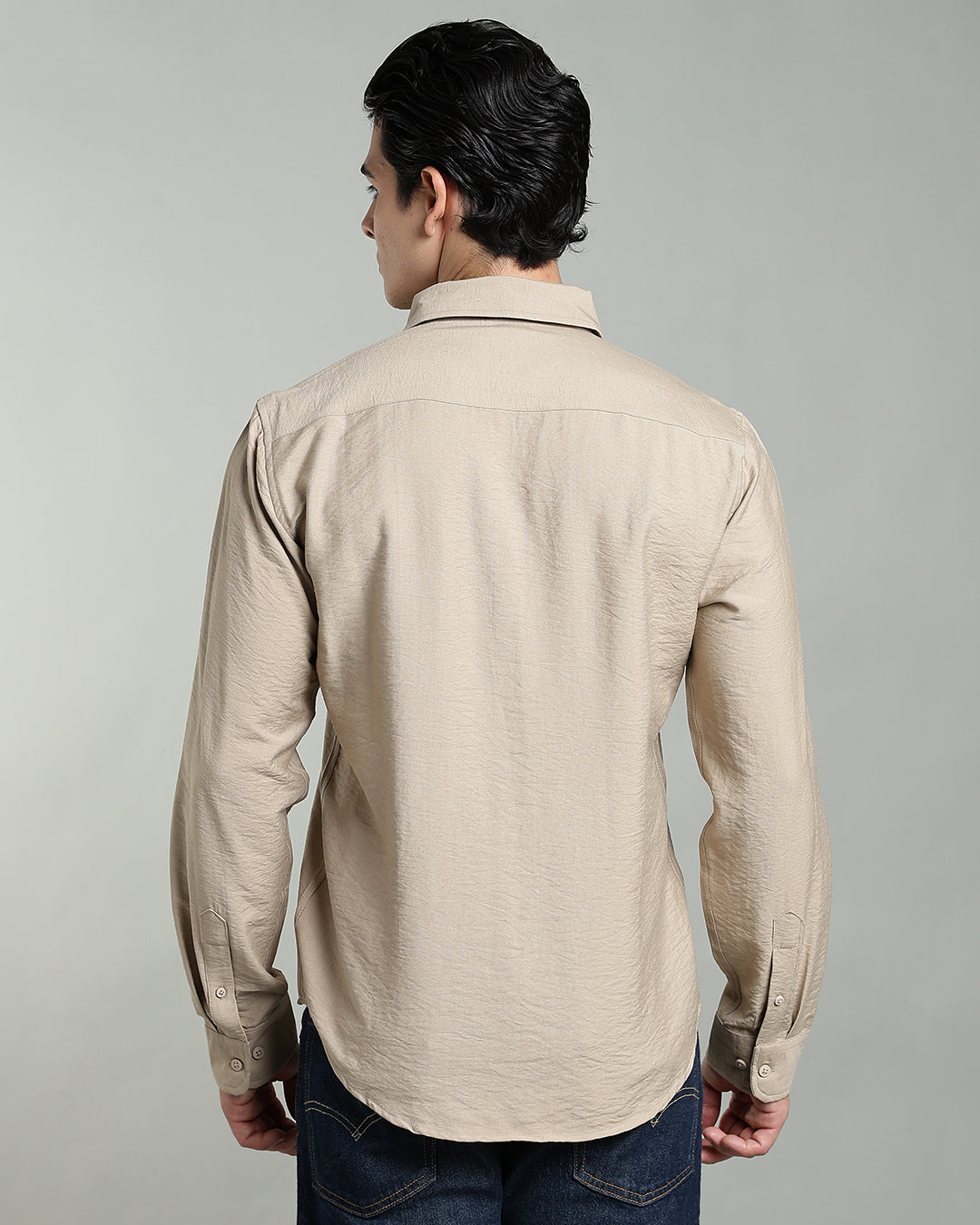SAND BEIGE CRUSHED TEXTURED SHIRT
