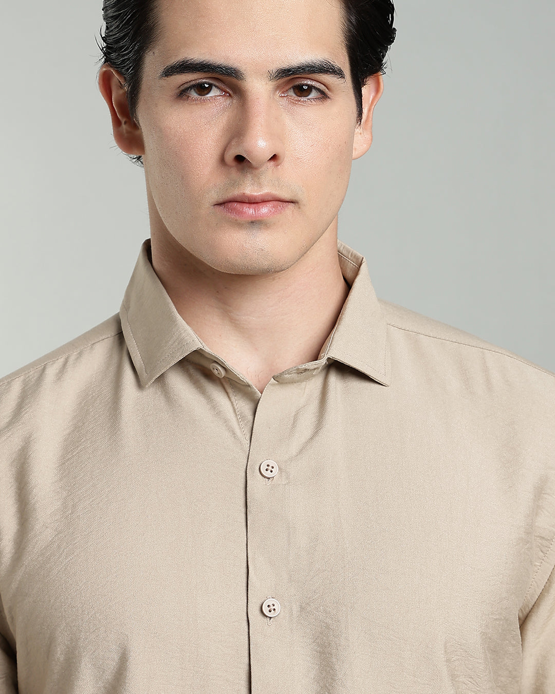 SAND BEIGE CRUSHED TEXTURED SHIRT