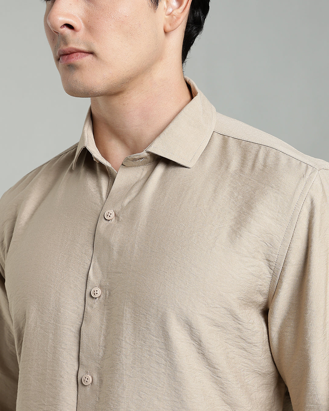 SAND BEIGE CRUSHED TEXTURED SHIRT