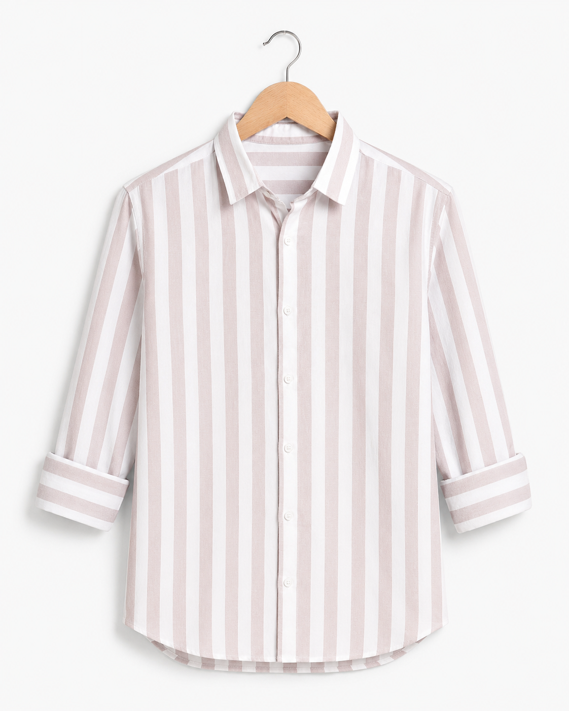 Classic Beige & White Vertical Stripe Shirt