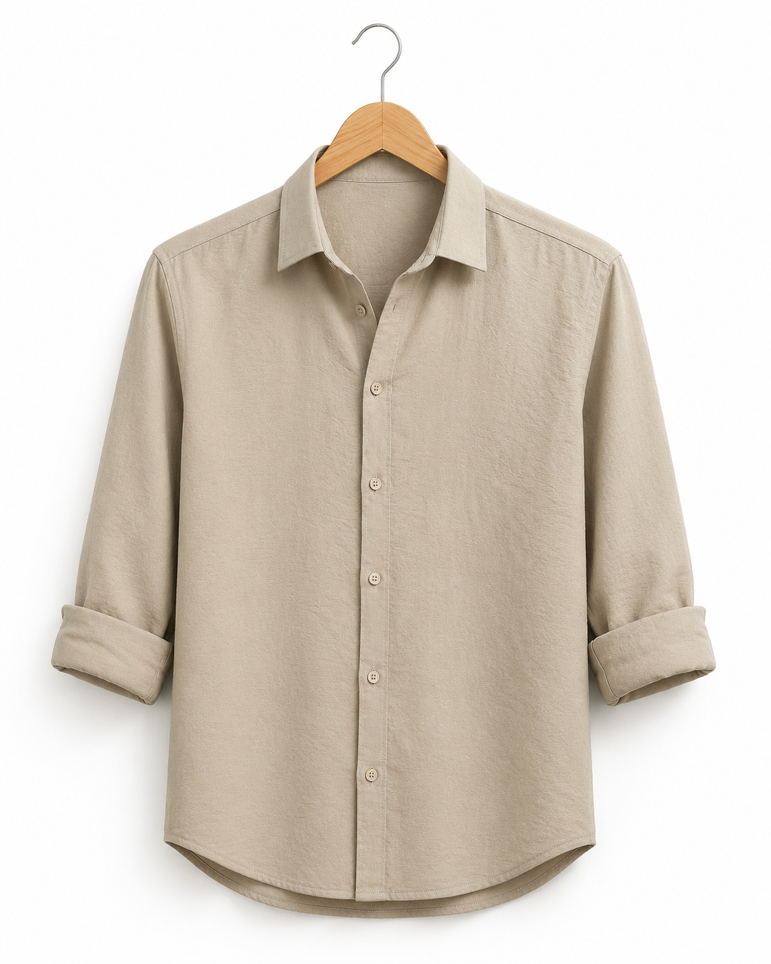 SAND BEIGE CRUSHED TEXTURED SHIRT