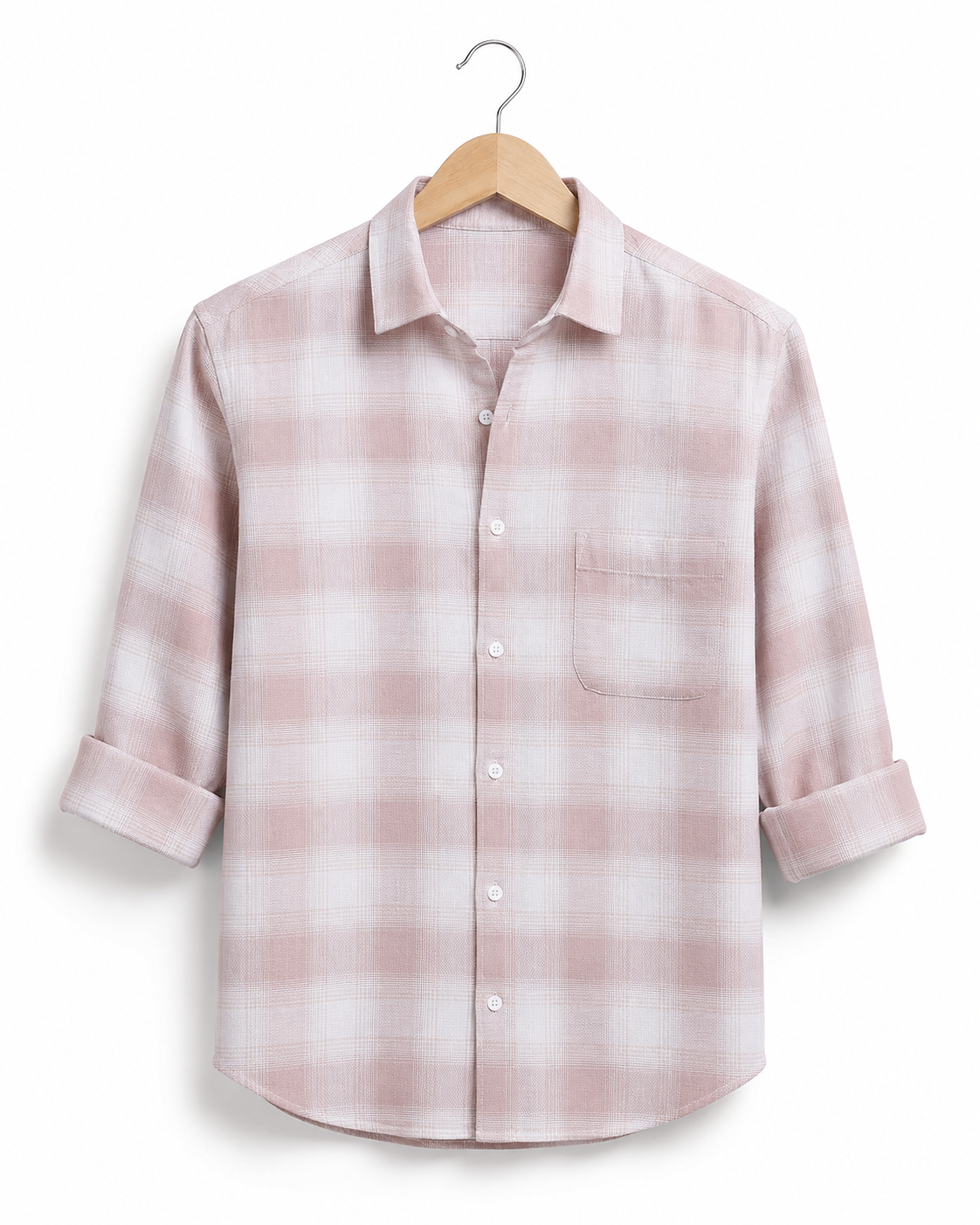 White Pink Plaid Checked Cotton Shirt