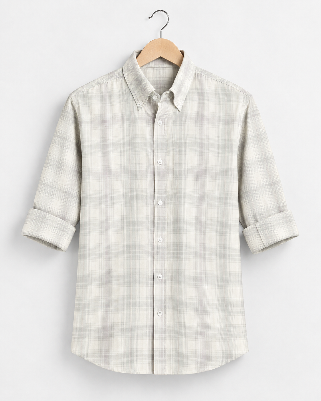 Sage Green & Soft Cream Plaid Regular Fit Shirt
