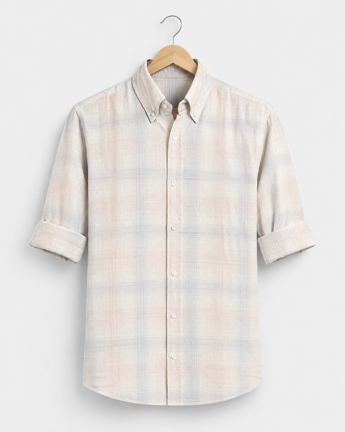Light Peach & Blue Multi-Check Regular Fit Shirt